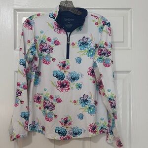 San Soleil 1/4 Zip Shirt Womens UV 50 Cooling Size M Floral Golf Tennis READ